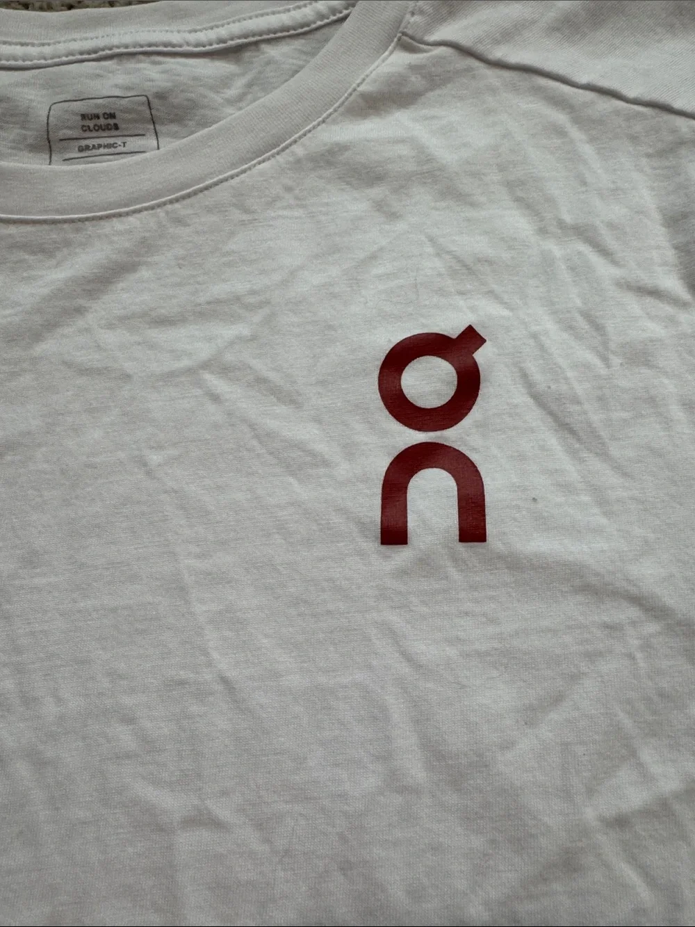 On Running White Short Sleeve Tee with Red Chest Logo - Picture 2 of 7